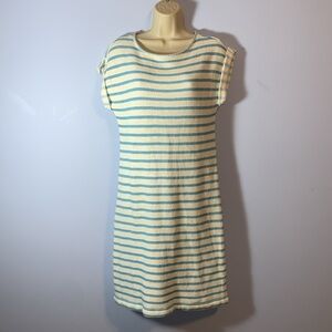 Lou & Grey Blue and White Striped terry loop knit Short Sleeve shirt dress small